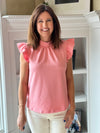 Chiffon Textured Top with Back Neck Tie - Pink