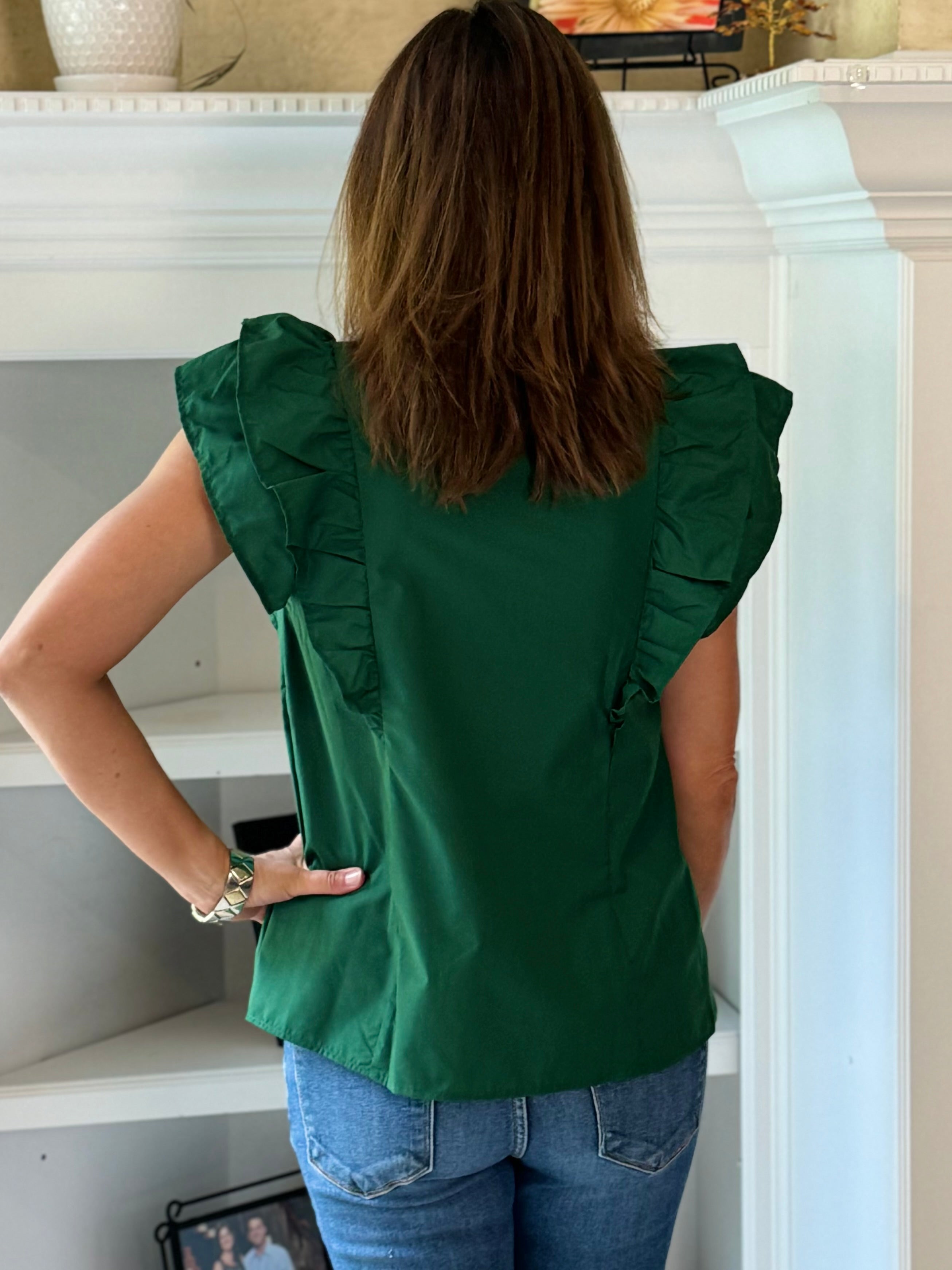 Ruffled Short-Sleeve Top - Hunter Green