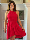 High-Low Halter Dress - Cherry Red