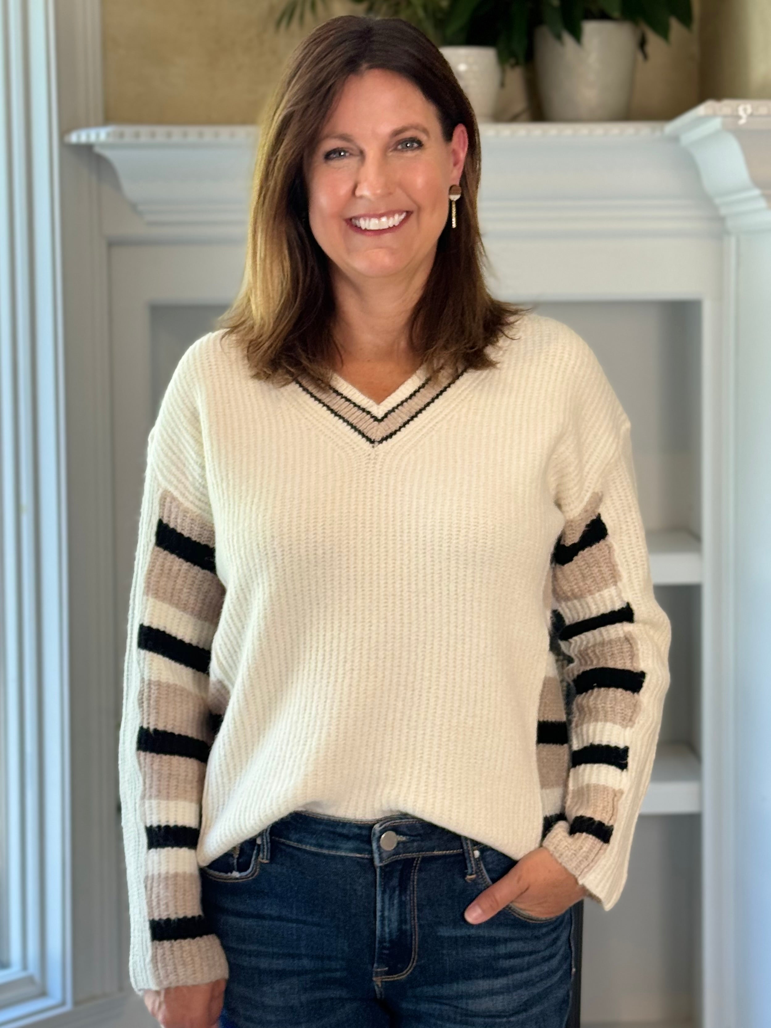 Contrast V-Neck Sweater