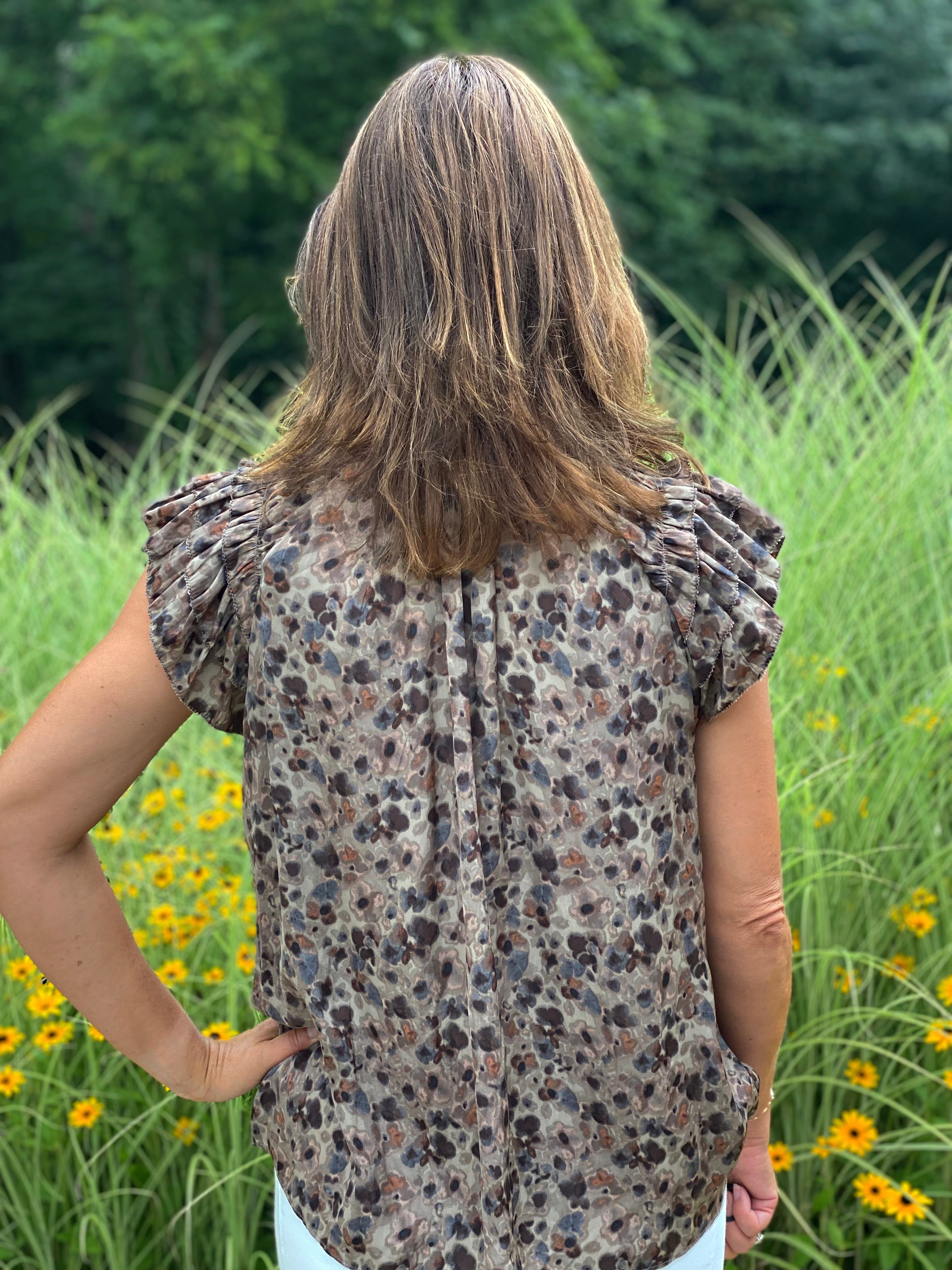 Bountiful Brown Ruffle Sleeve Top