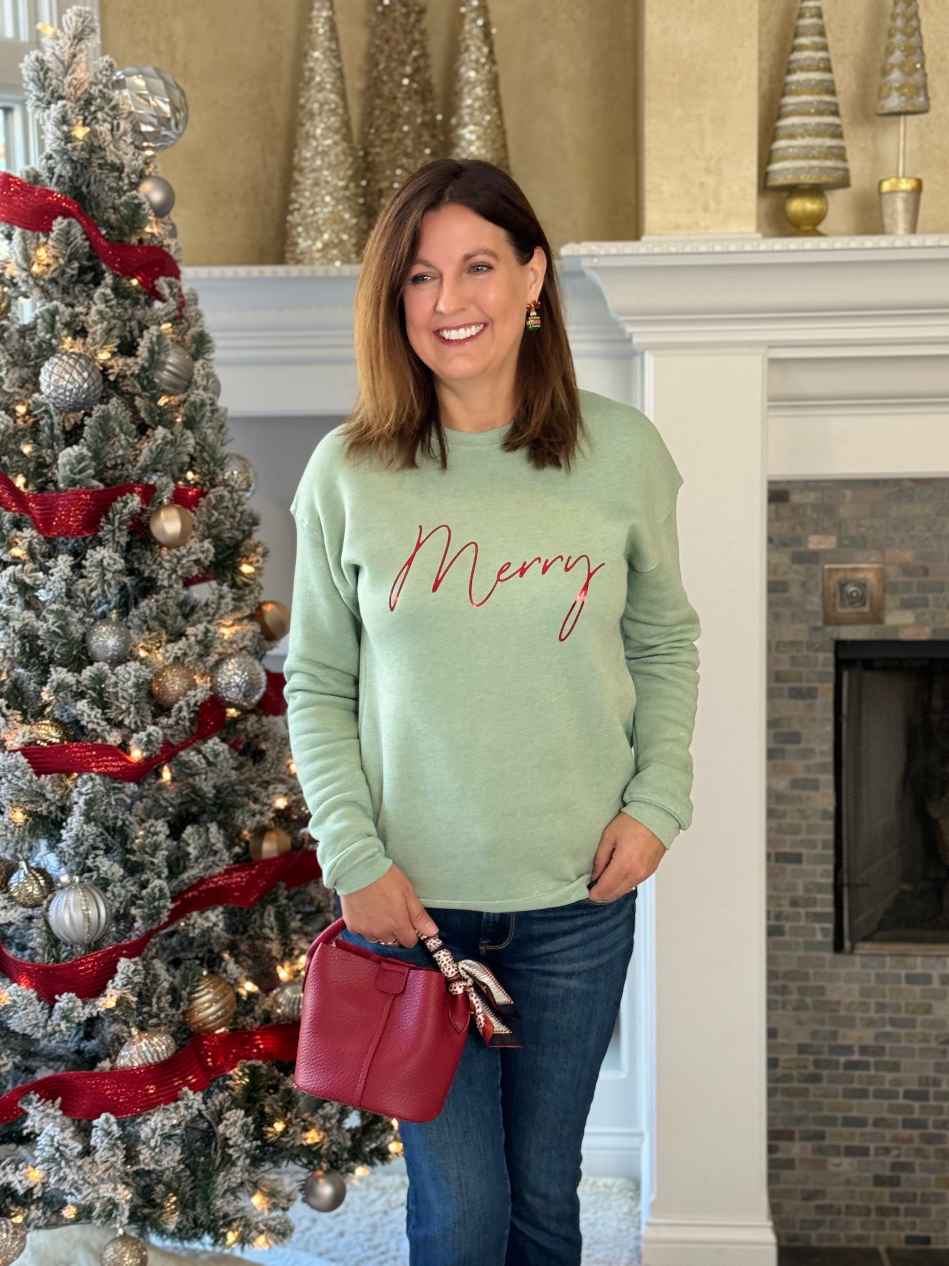 Merry Foil Sweatshirt - Dark Sage