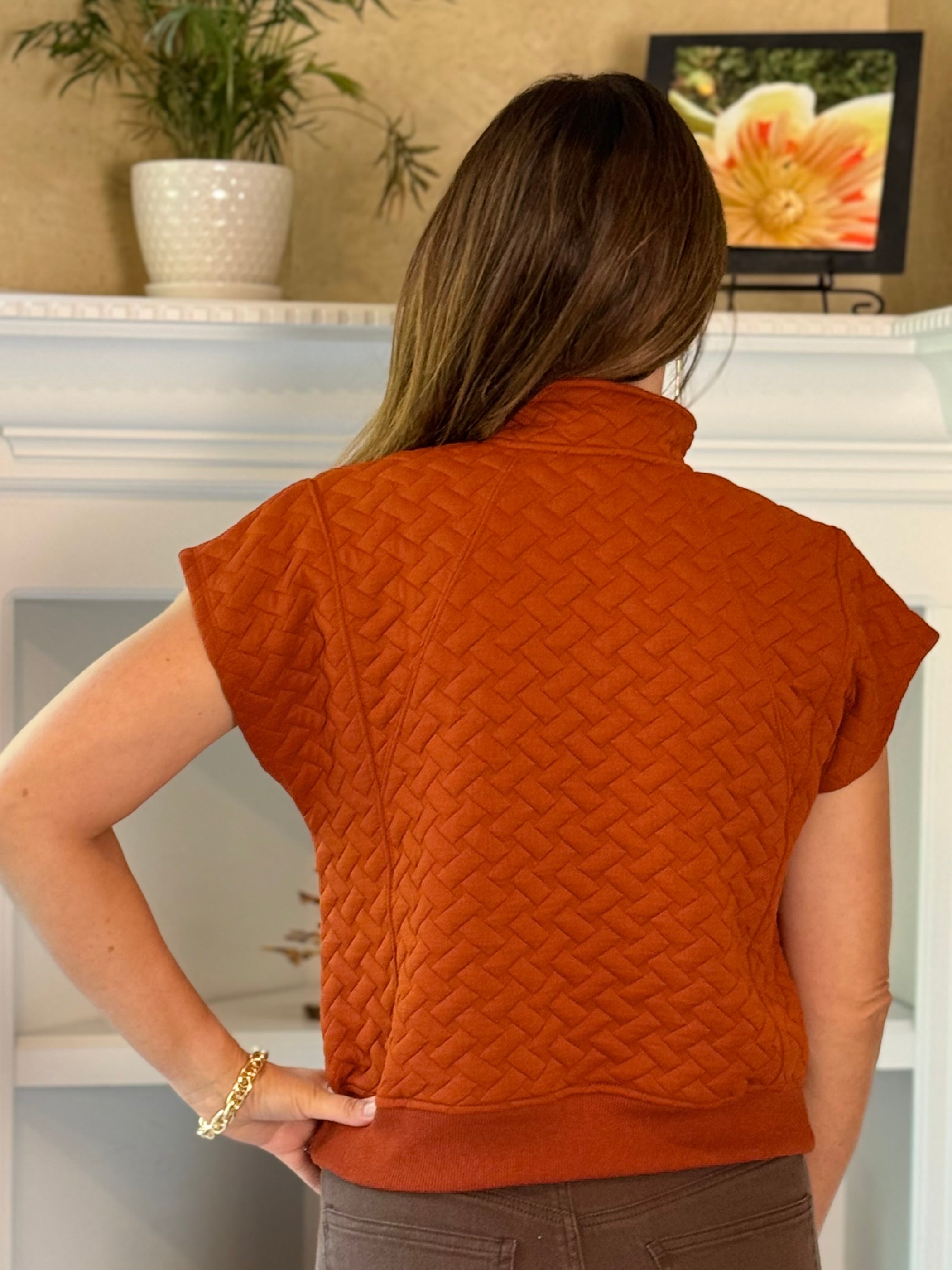 Quilted Pullover - Burnt Orange