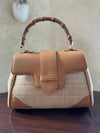 Contrast Straw Handbag - Tan