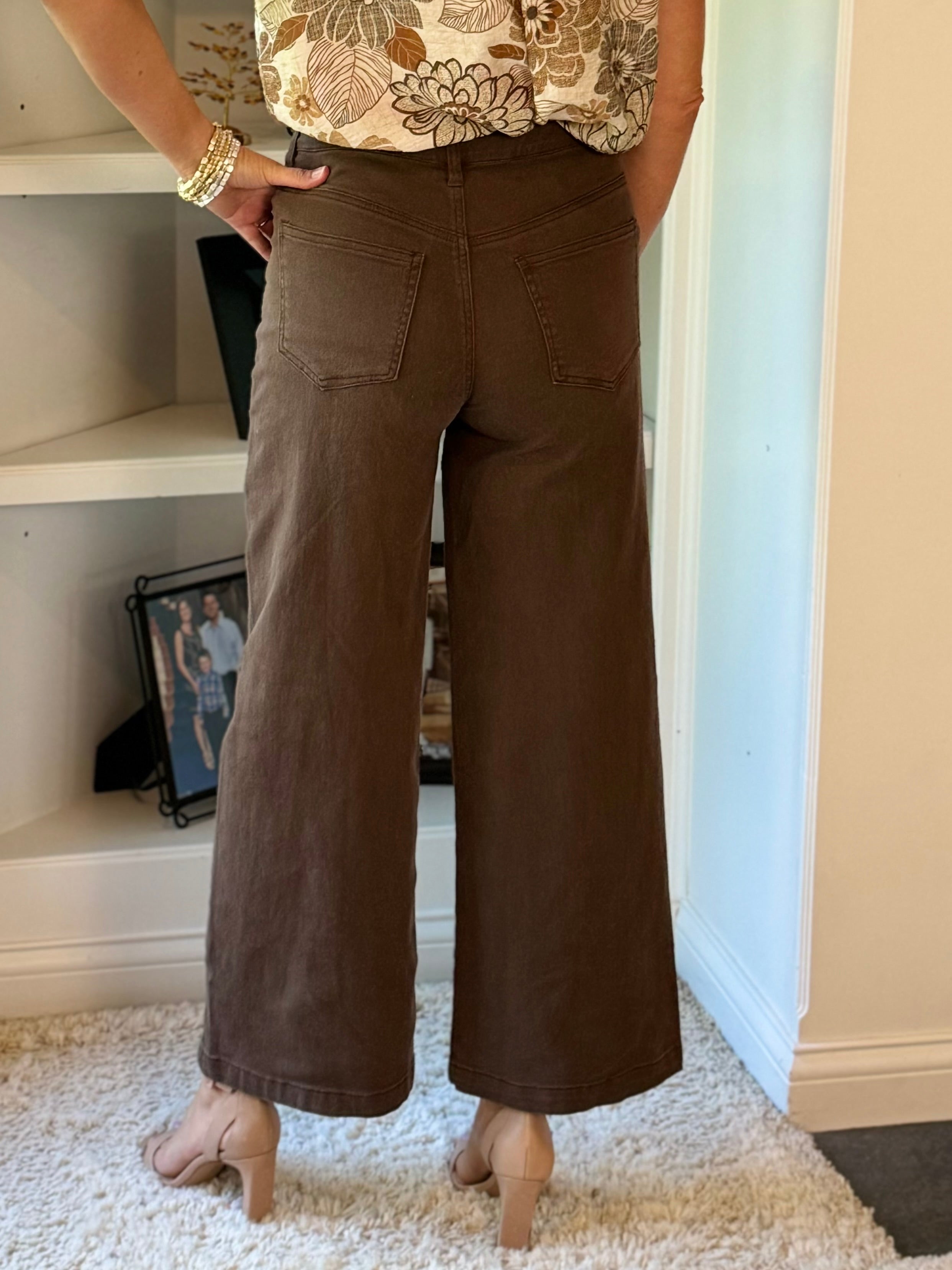 Vintage Wide Leg Crop Pants - Brown