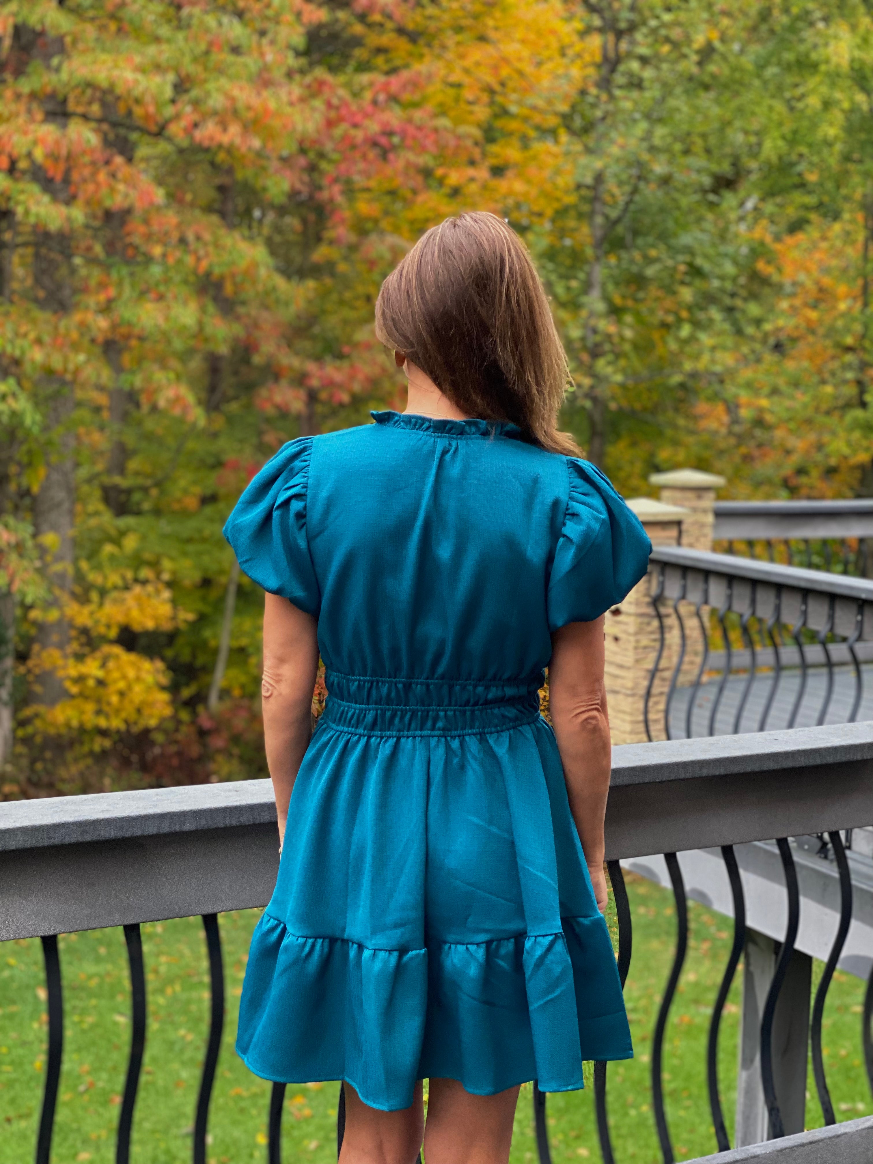 V-Neck Short Sleeve Dress - Teal