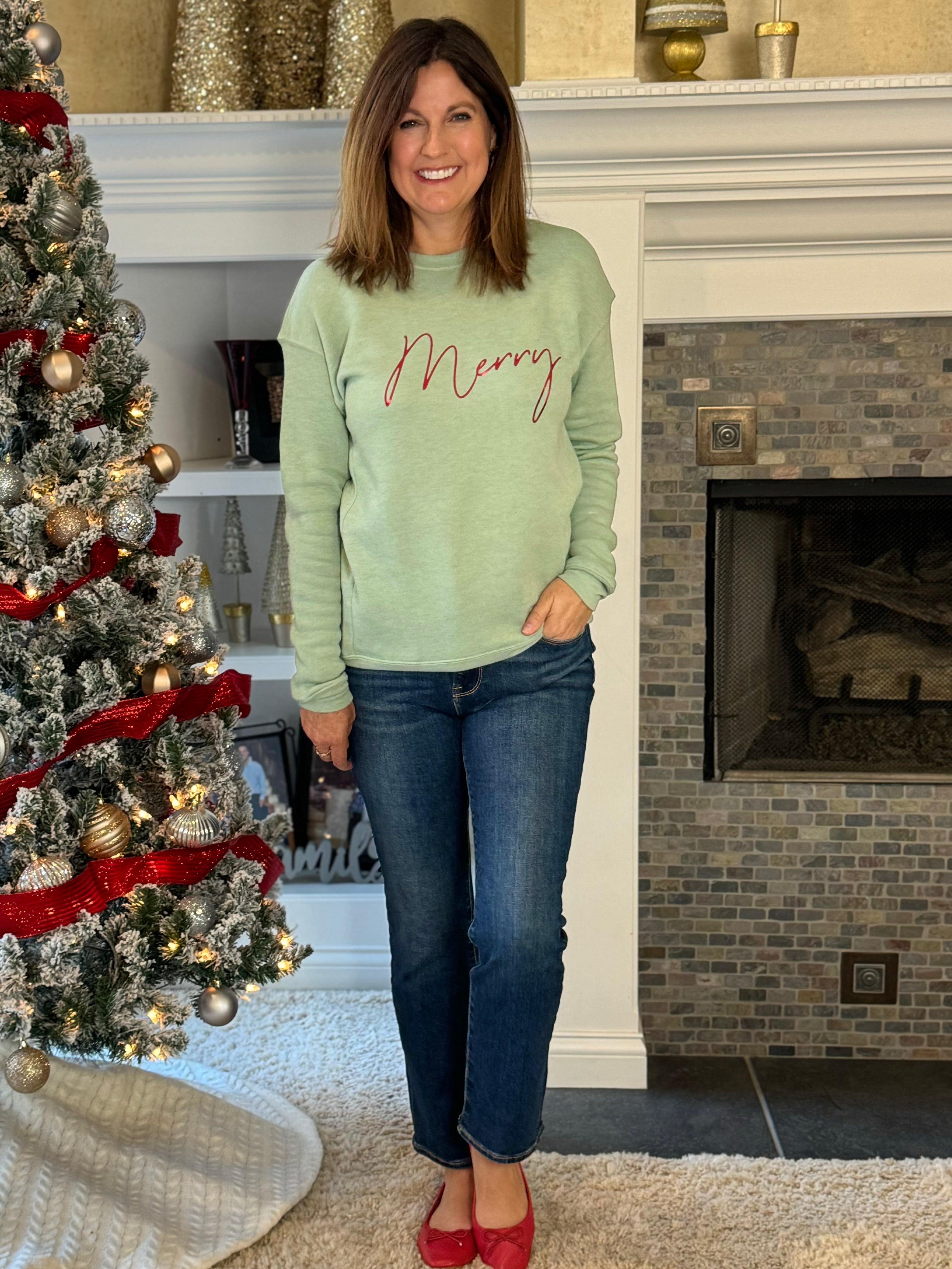 Merry Foil Sweatshirt - Dark Sage