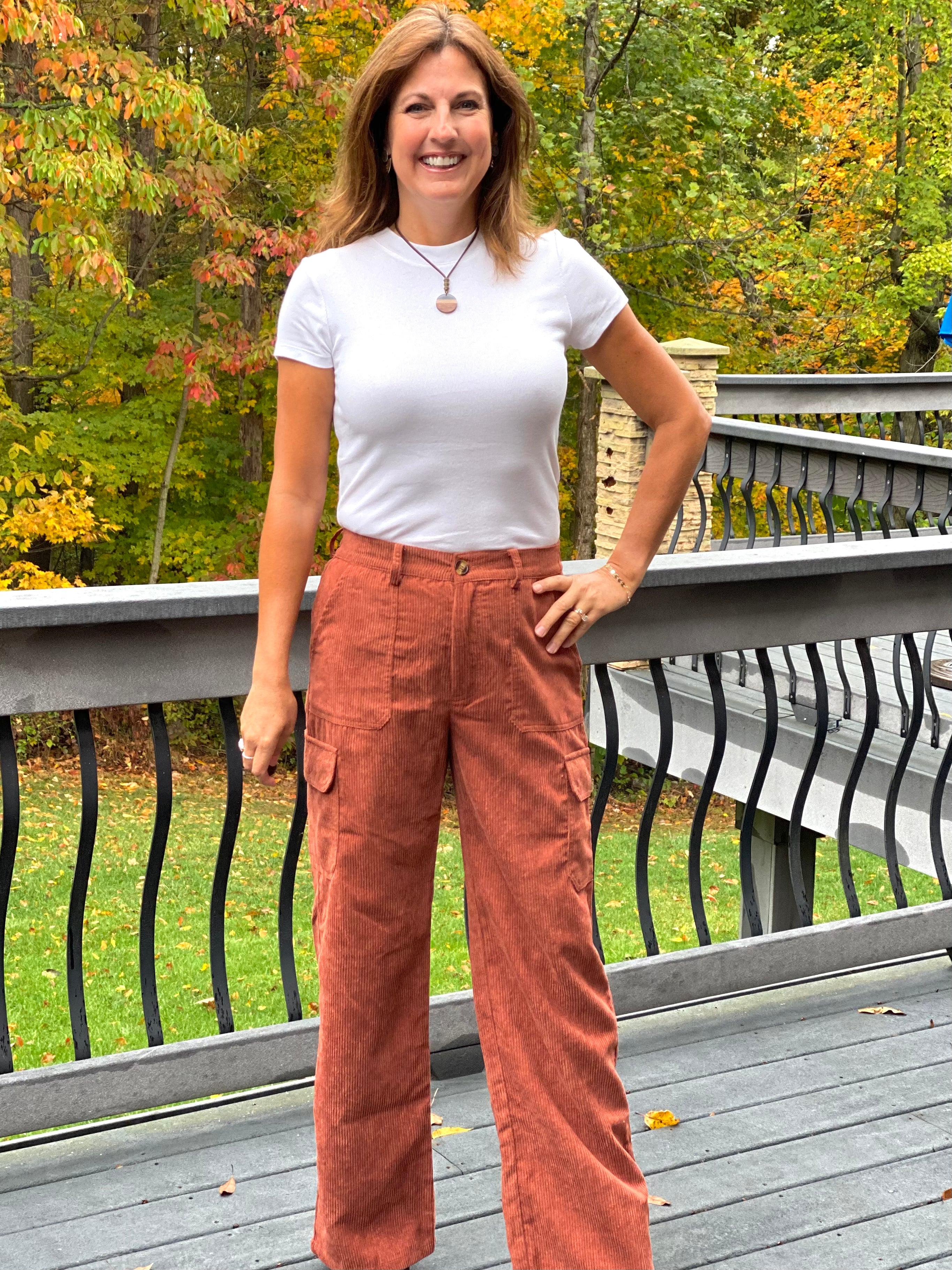 Corduroy Cargo Pants - Chestnut