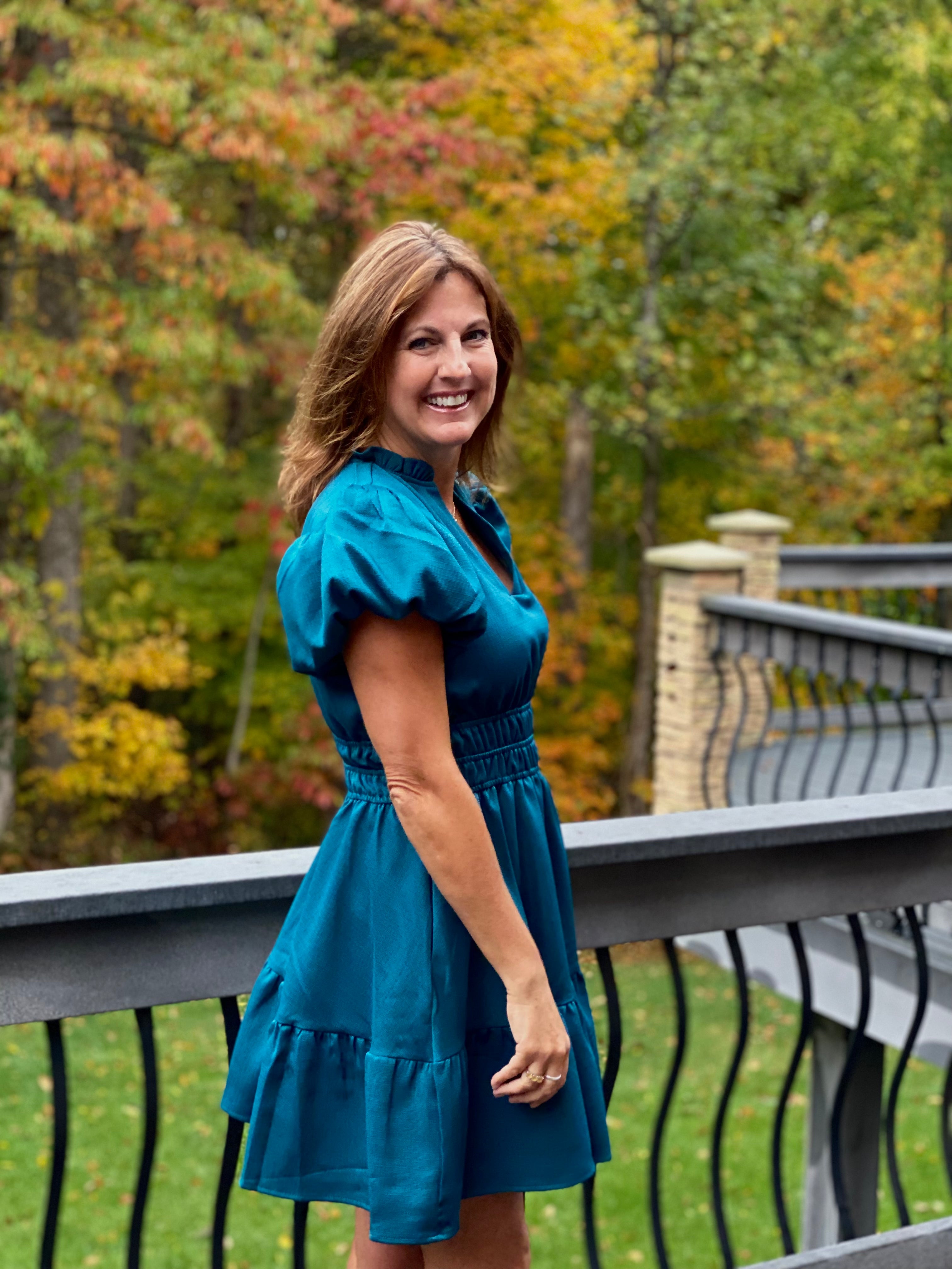 V-Neck Short Sleeve Dress - Teal