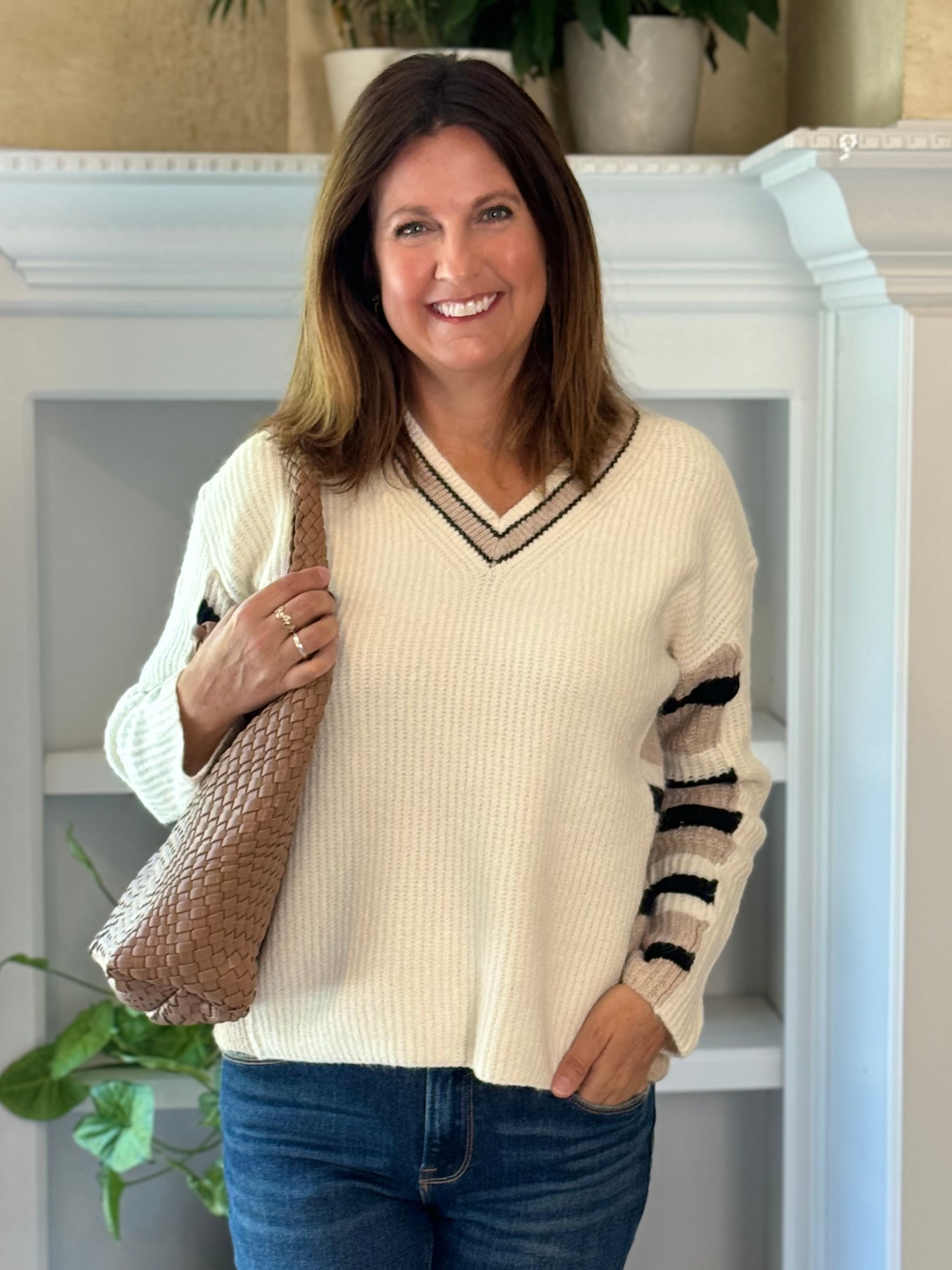 Contrast V-Neck Sweater