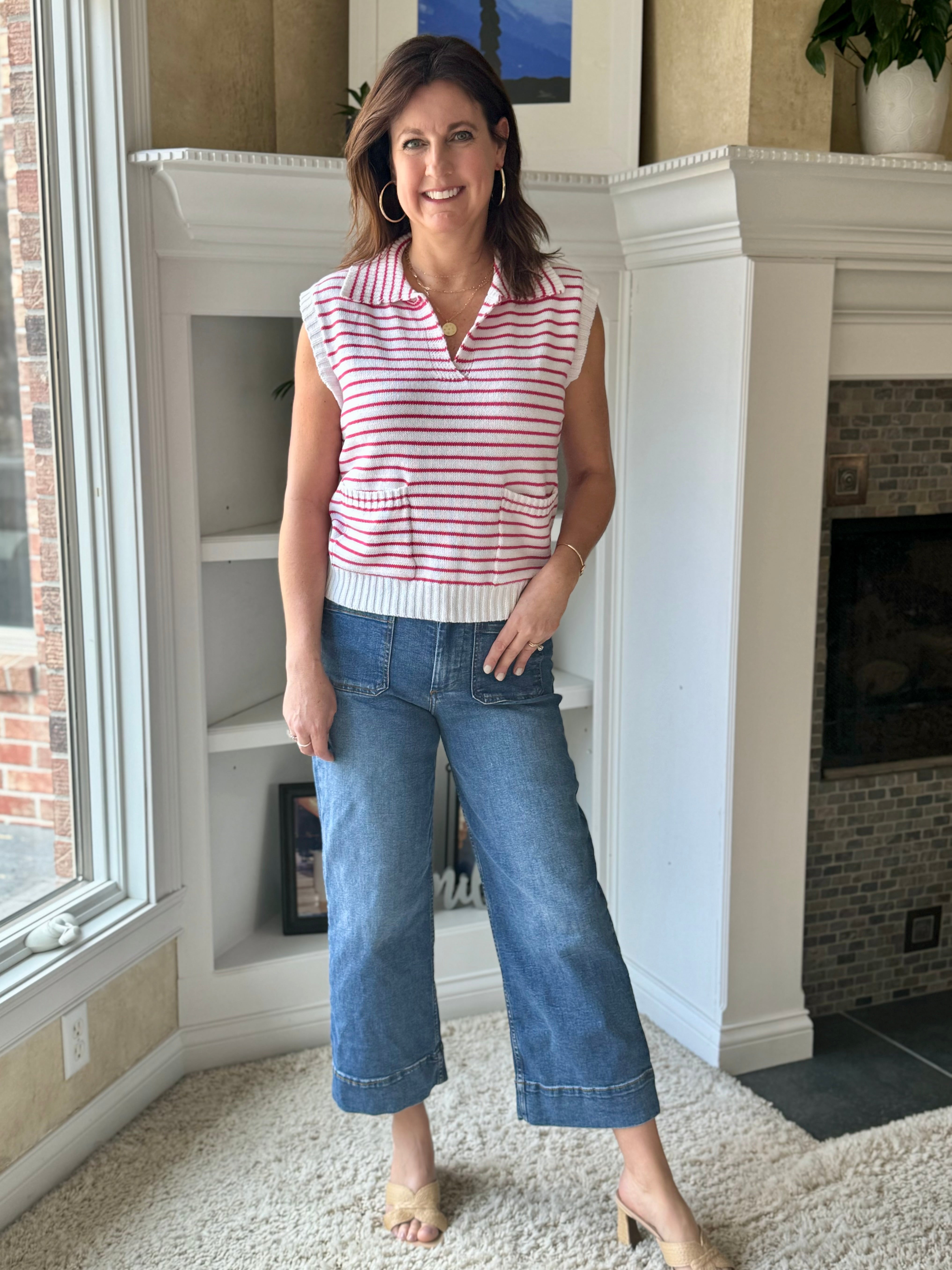 Candy Stripe Vest Top - Hot Pink & White