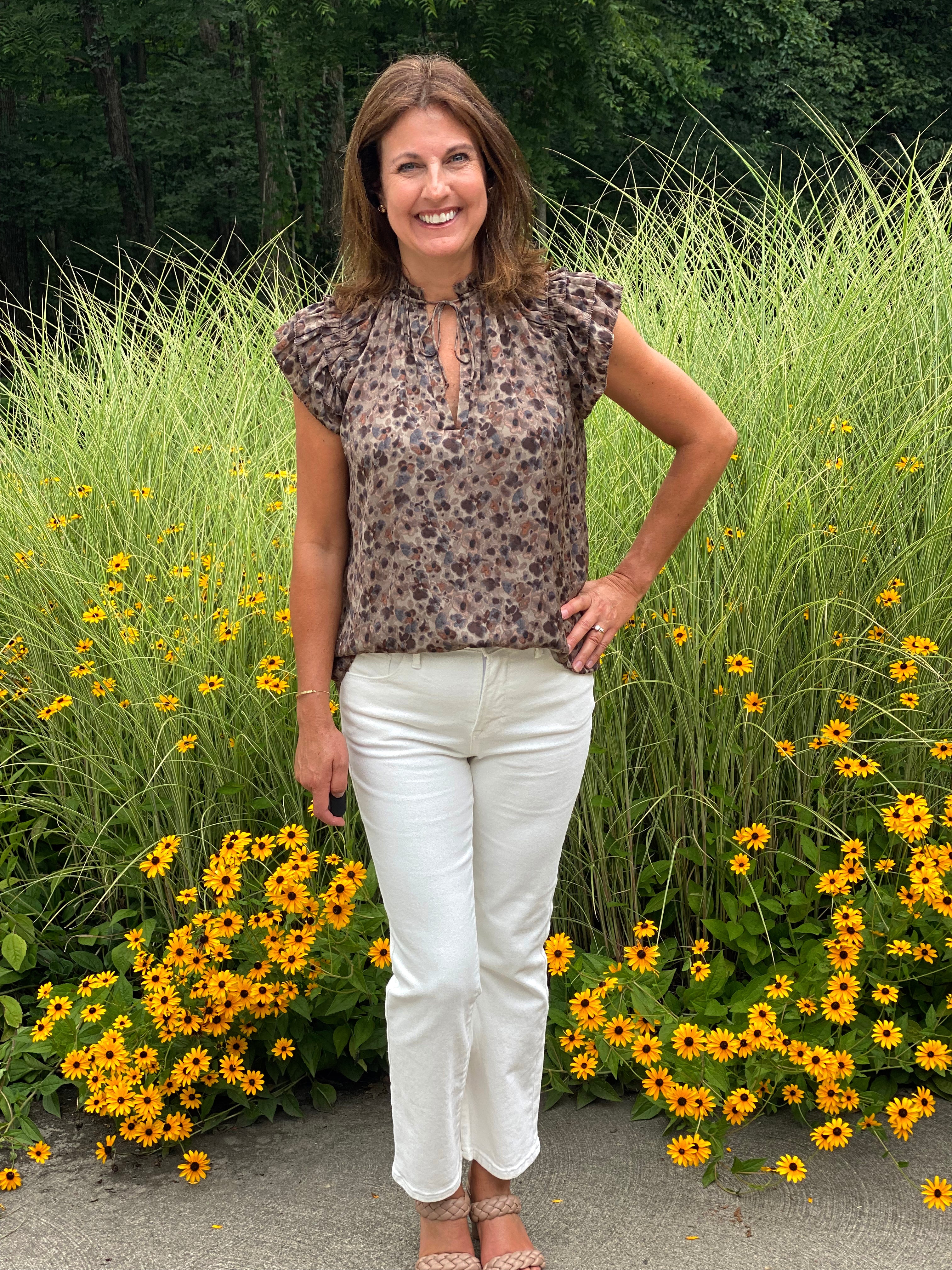 Bountiful Brown Ruffle Sleeve Top