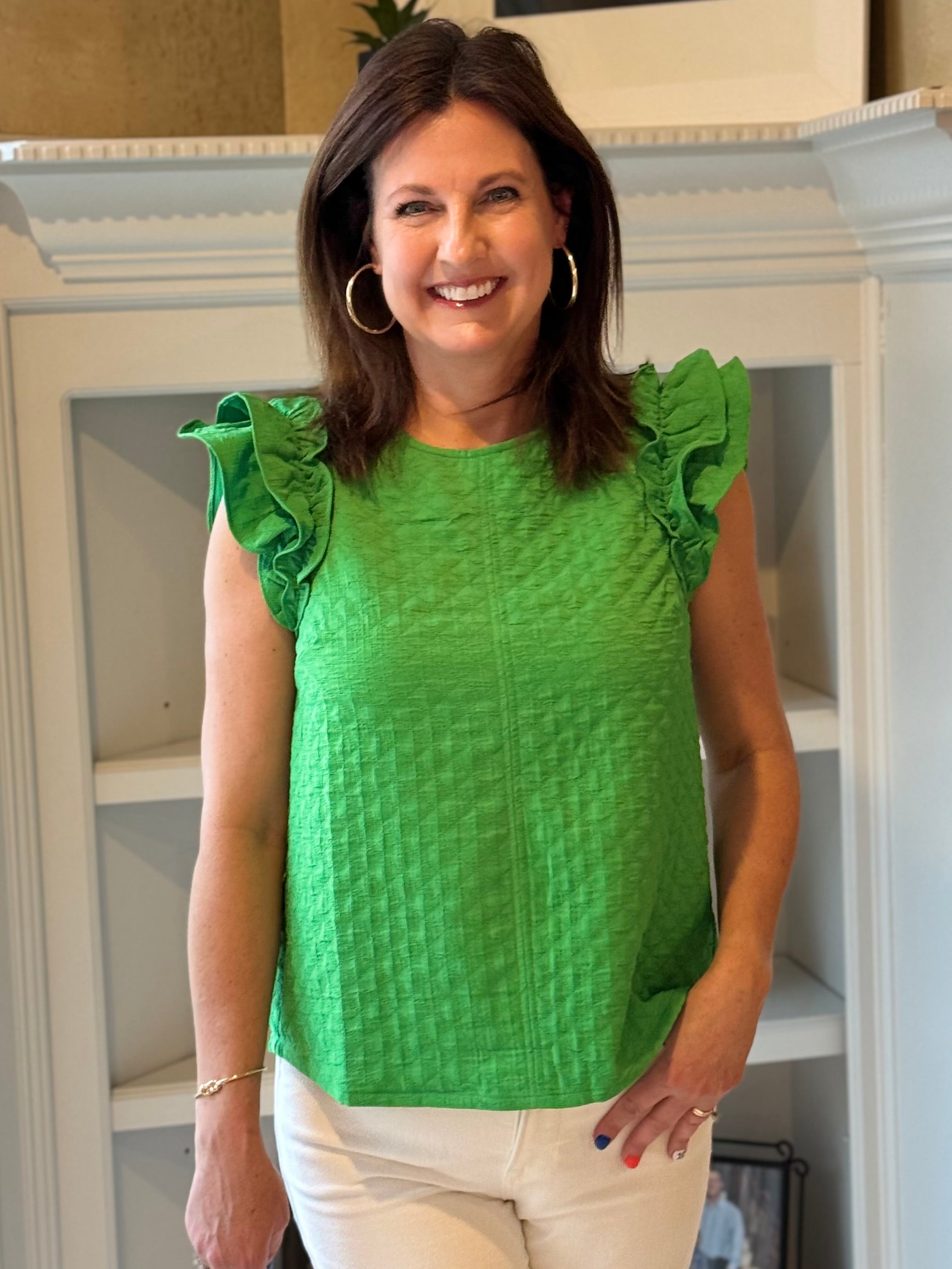 Textured Top with Back Neck Tie - Green