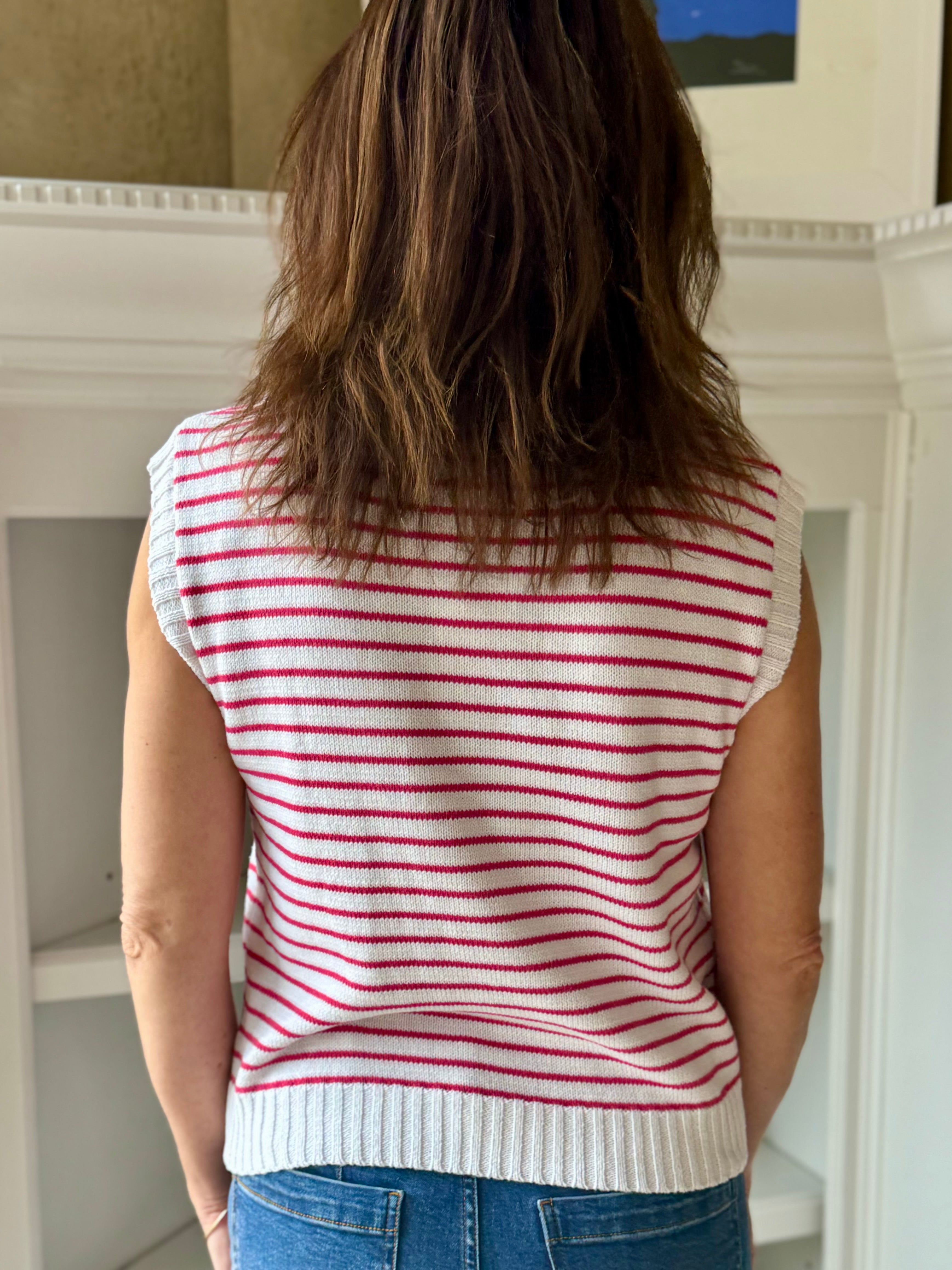 Candy Stripe Vest Top - Hot Pink & White