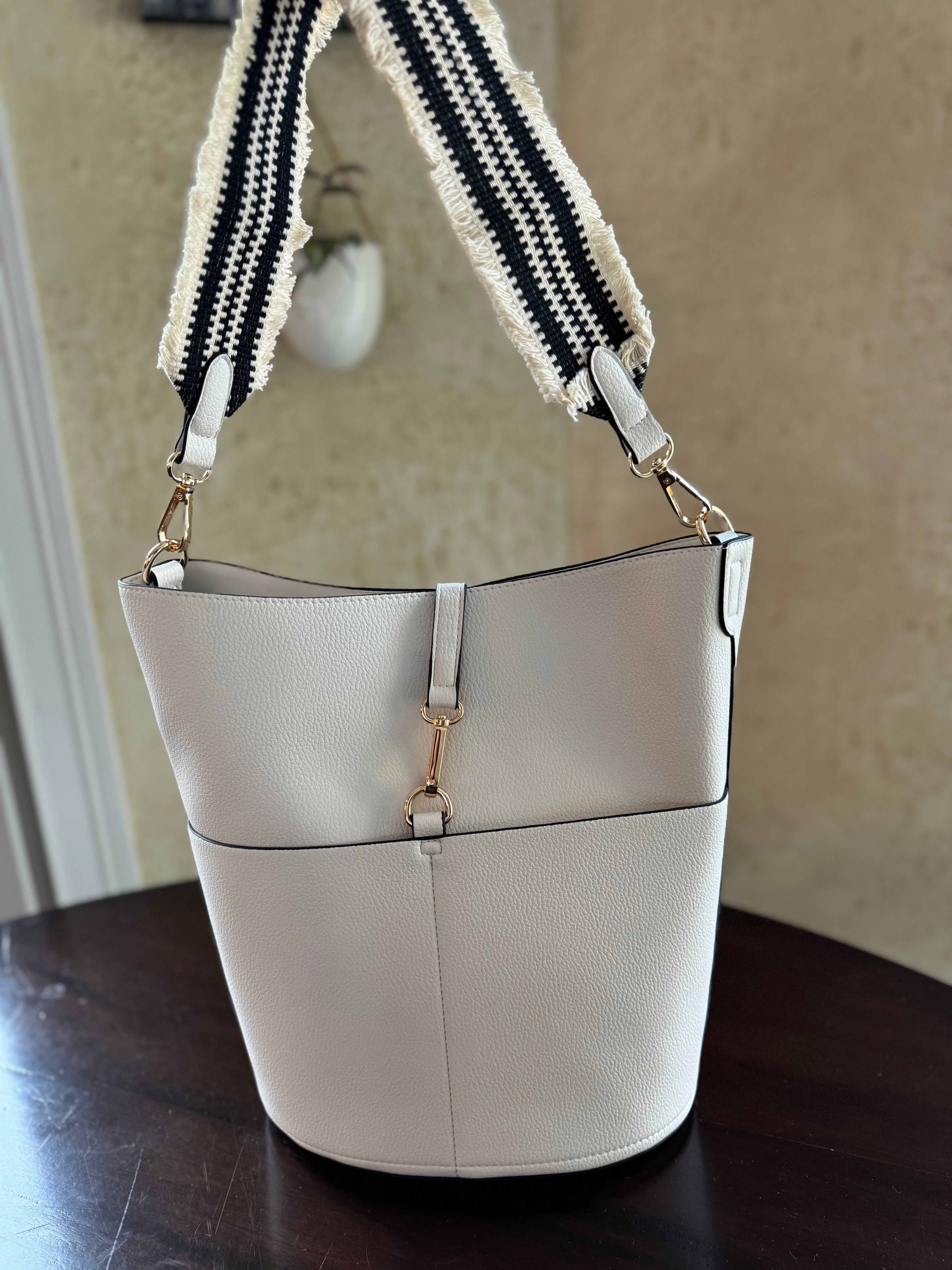 Blissful Bucket Bag - Ivory w/ Black Strap