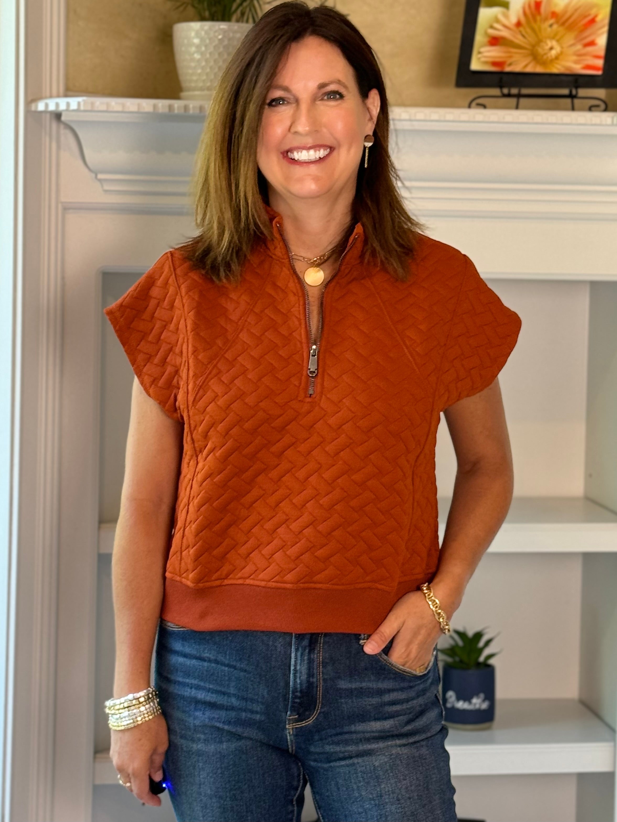 Quilted Pullover - Burnt Orange