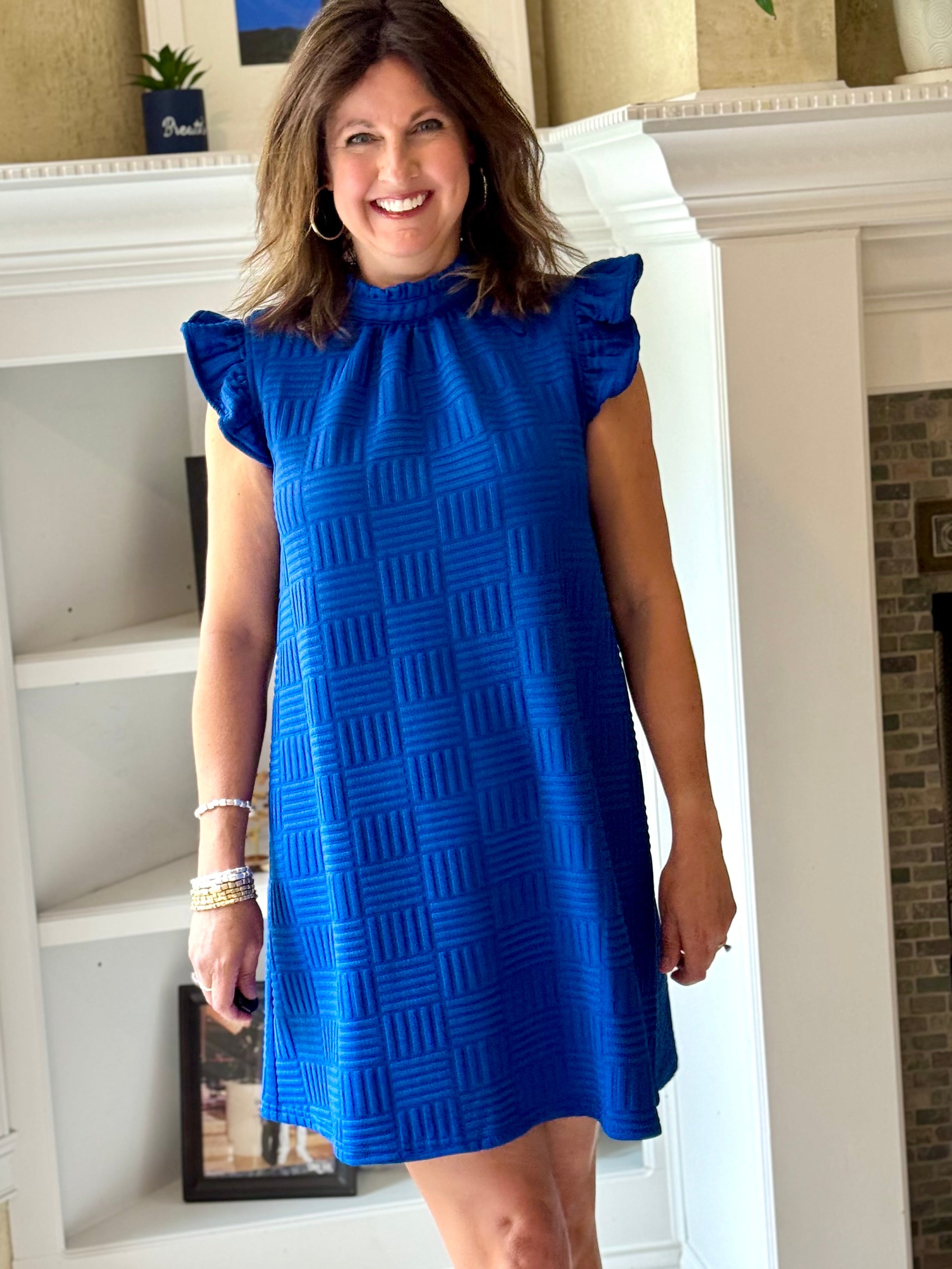 Chiffon Textured Knit Dress - Blue