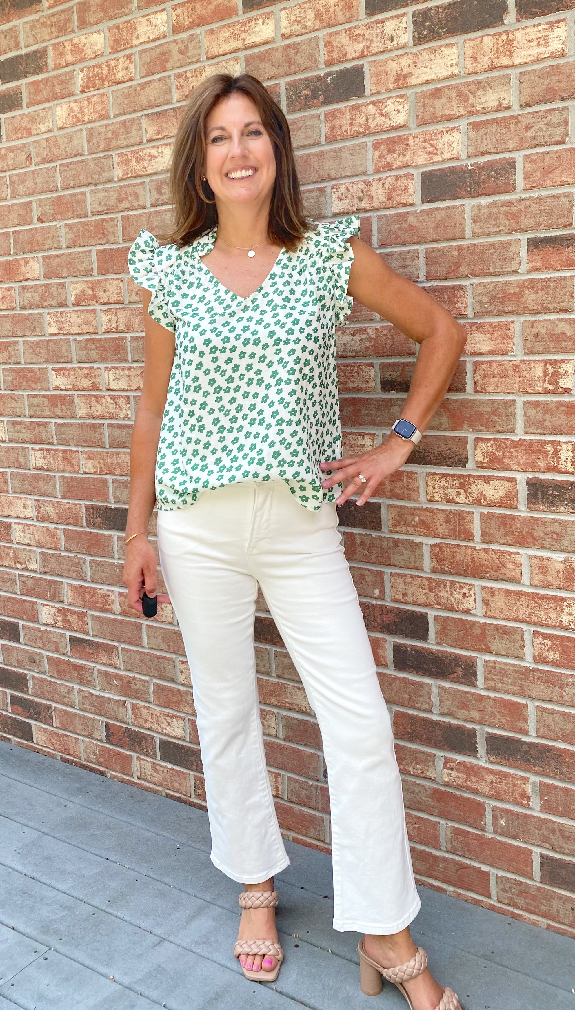 Pop of Green Ruffle Sleeve Blouse