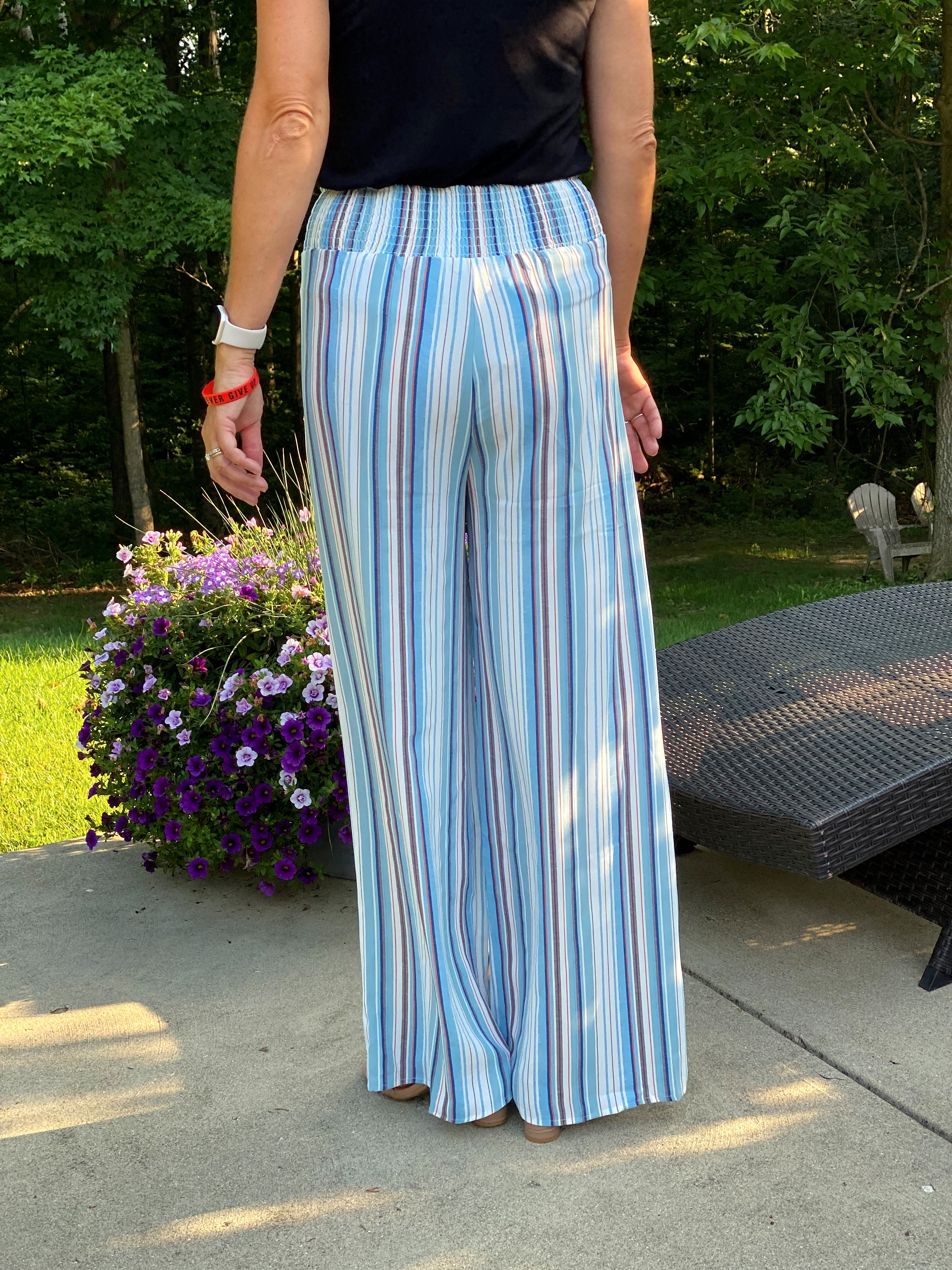 Striped Smock Pants with Tie Waist