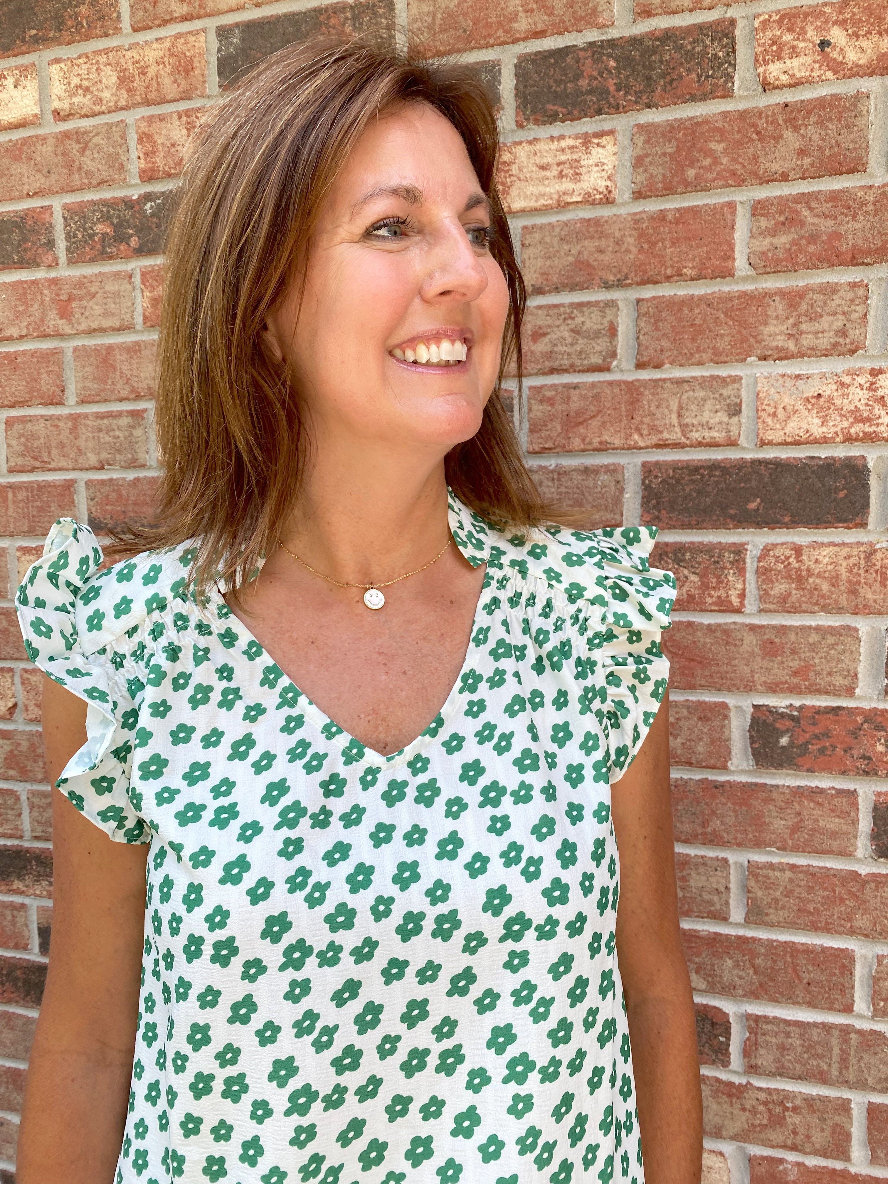 Pop of Green Ruffle Sleeve Blouse